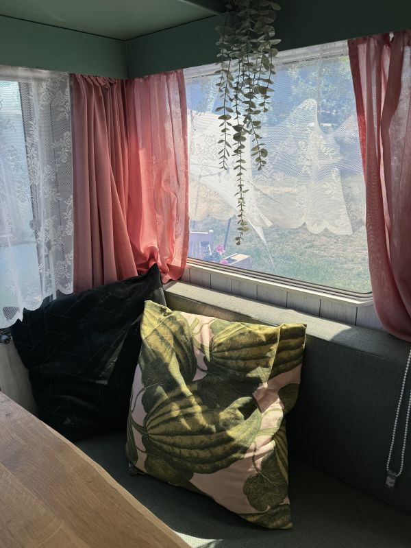 Aussicht ins Grüne von Sitzecke im StrandCamper Herr Klaus am Stover Strand