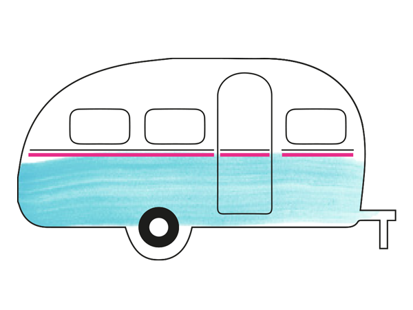 Zeichnung vom Retro StrandCamper Blucy in the Sky auf dem Wohnmobil Stellplatz an der Elbe bei Hamburg