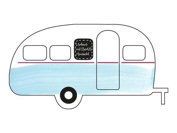 Zeichnung vom Retro StrandCamper Bert auf dem Wohnmobil Stellplatz an der Elbe bei Hamburg