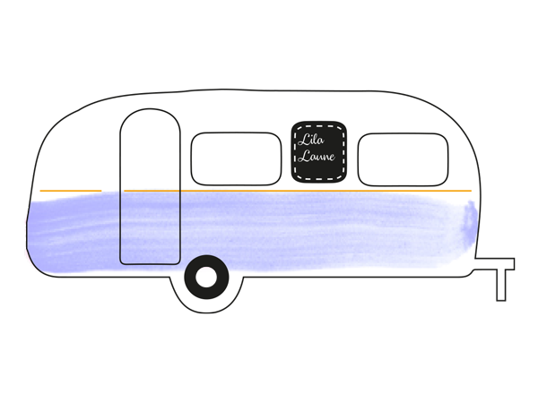 Zeichnung vom Retro StrandCamper Lila Laune auf dem Wohnmobil Stellplatz an der Elbe bei Hamburg