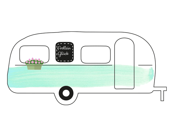 Zeichnung vom Retro StrandCamper Frollein Glück auf dem Wohnmobil Stellplatz an der Elbe bei Hamburg