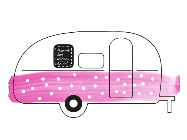 Drawing of the retro beach camper Frollein Tabberta at the Stover Strand campsite near Hamburg