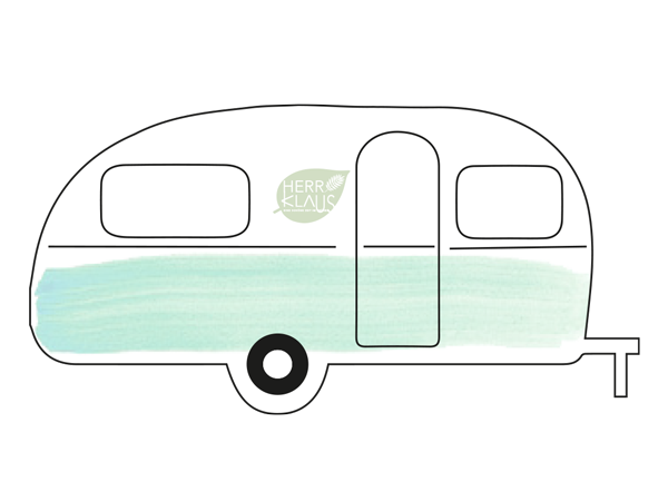 Drawing of the retro beach camper Herr Klaus at the Stover Strand campsite near Hamburg