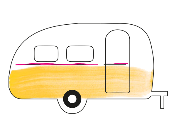 Drawing of the retro beach camper Tante Berta at the Stover Strand campsite near Hamburg