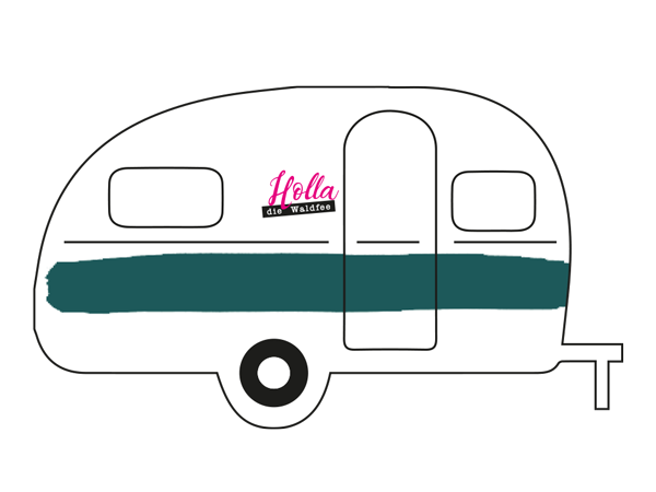 Drawing of the retro beach camper Holla die Waldfee at the Stover Strand campsite near Hamburg