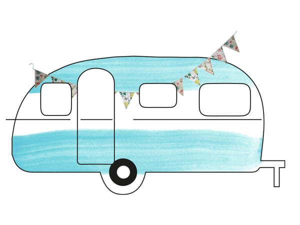 Drawing of the retro beach camper Petronella Citronella at the Stover Strand campsite near Hamburg