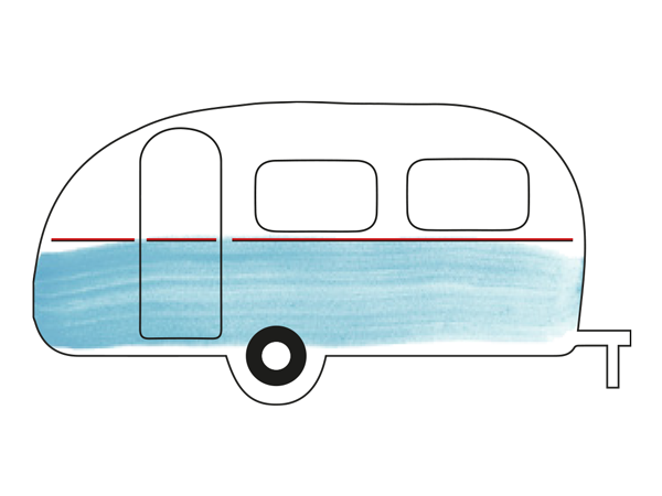 Drawing of the retro beach camper Paulina Sonnenschein at the Stover Strand campsite near Hamburg