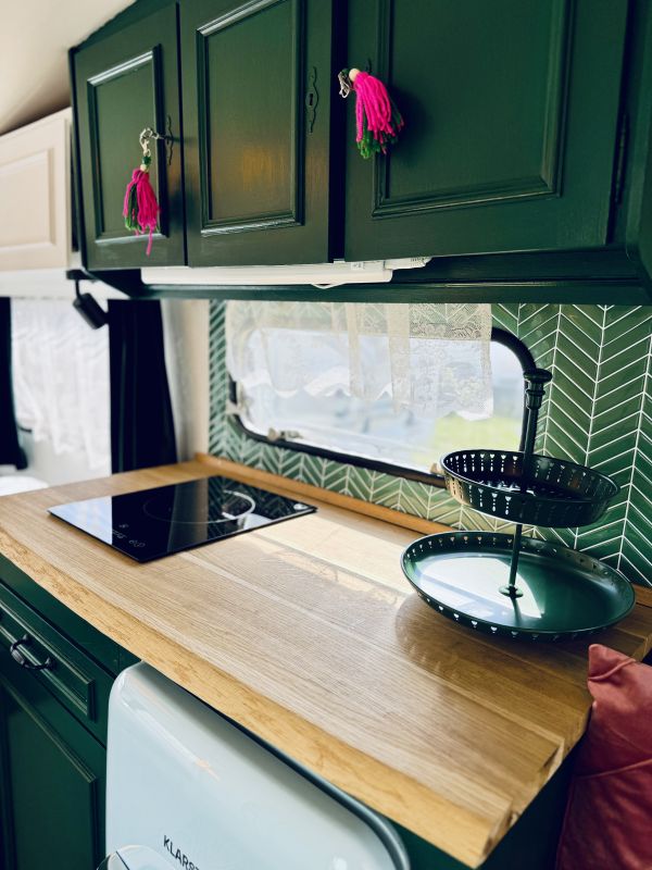 camper with fully equipped kitchen at the Stover Strand campsite near Hamburg