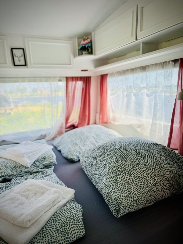 Retro camper with double bed at the Elbe and Stover Strand campsite near Hamburg