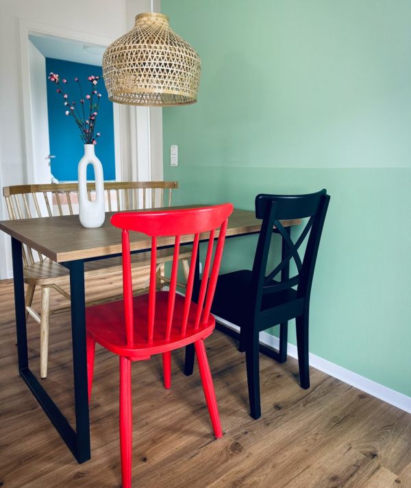 Modern dinner table in the holiday cottages of Stover Strand Camping near Hamburg