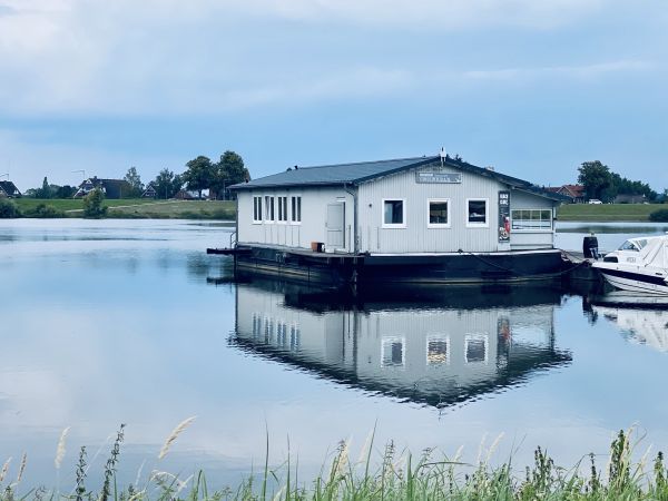 Restaurant at the houseboat at the campsite Stover Strand near Hamburg